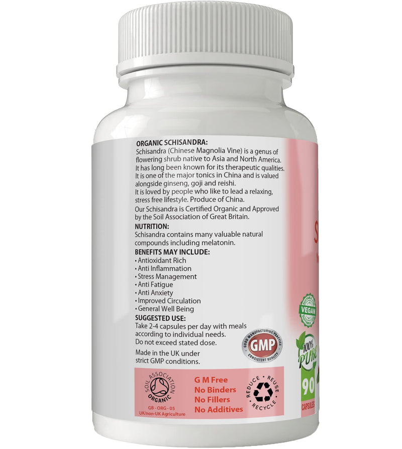 Organic Schisandra for Energy, Mental Balance & Stress Resilience | 500mg Capsules x 90 |100% Pure Soil Association Certified | Gluten Free | GM Free | Vegan