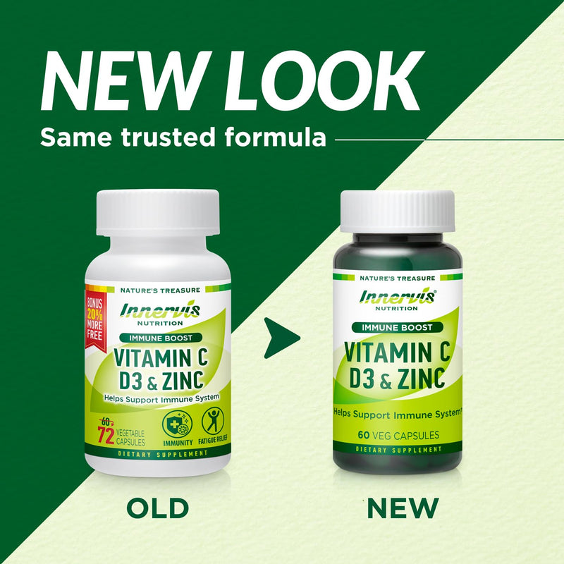 Immune Boost Complex – Vitamin C 900mg, D3 2,500 IU & Zinc 25mg for Immune System Support, 60 Veggie Caps | Innervis Nutrition