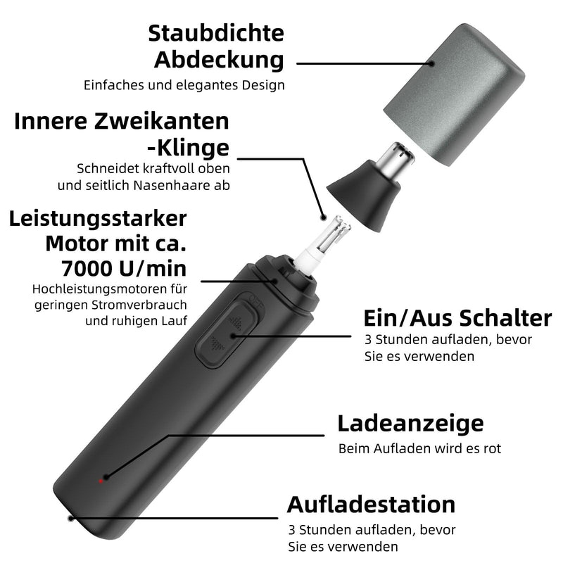 [Australia] - Ear and nose hair trimmer for men and women Painless nose hair removal Double-edged steel trimmer Easy to clean USB rechargeable Black 