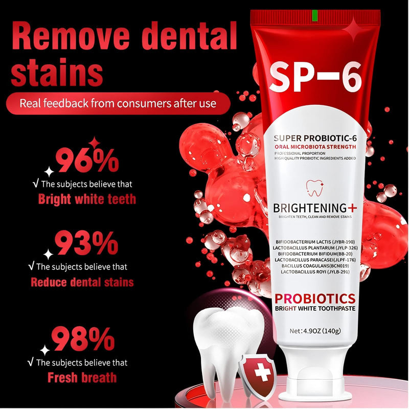 Sp-6 Probiotics Whitening Toothpaste, Sp-6 Ultra Whitening Toothpaste, Enhanced Formula with Enamel-Safe, Fluoride-Free, Fresh Breath Mint Flavor for Oral Health (1) 1