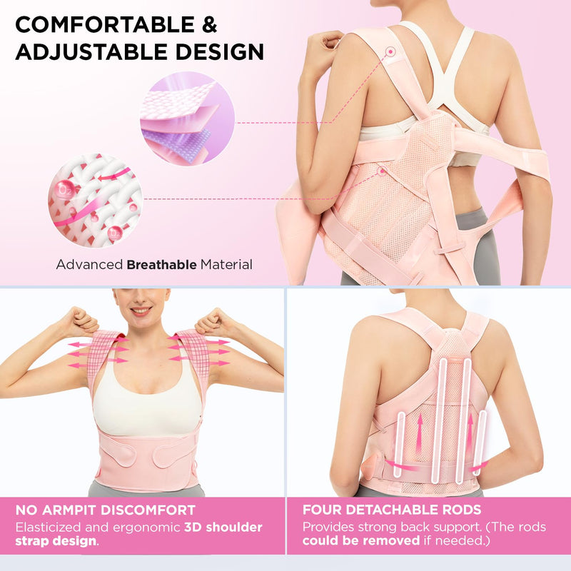 [Australia] - Vicorrect Posture Corrector for Women and Men: Back Support Brace Relieve Upper Back Shoulders Pain (Pink, Medium) Pink 