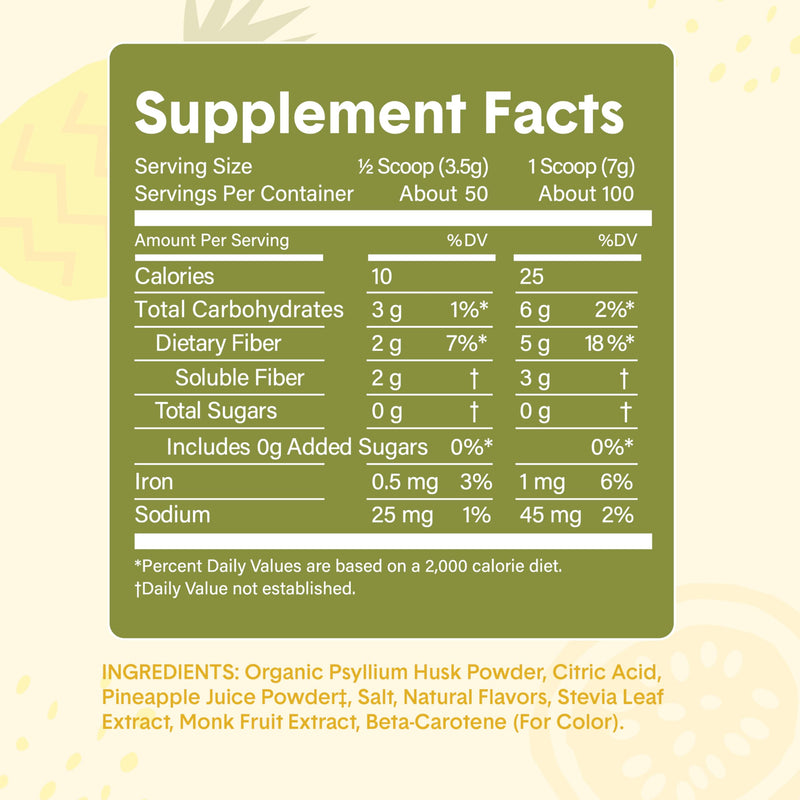 [Australia] - Bellway Super Fiber Powder + Fruit, Sugar Free Organic Psyllium Husk Powder Fiber Supplement for Regularity, Bloating Relief & Gut Health, Non-GMO, Plant-Based, Pineapple Passion Fruit (50 Servings) 50 Servings (Pack of 1) 