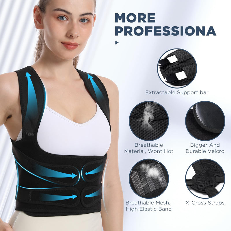 KKM Back Brace Posture Corrector for Women and Men, Scoliosis and Hunchback Correction, Adjustable Back Straightener Provides Shape For Neck Shoulders Back(26-31 Inch, Small)