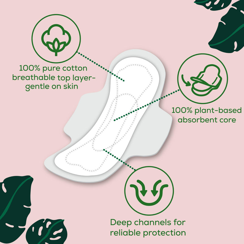 [Australia] - L. Pure Cotton Topsheet Pads for Women, Regular Absorbency, Ultra Thin Pads with Wings, Unscented menstrual pads, 56 Count (Packaging May Vary) 
