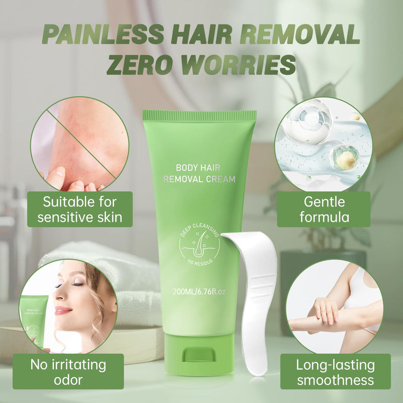 [Australia] - Hair Removal Cream For Women - Painless Body Hair Remover Sensitive Skin Hair Removal For Back Legs Fast And Gentle 6.76 Fl Oz 6.76 Fl Oz (Pack of 1) 
