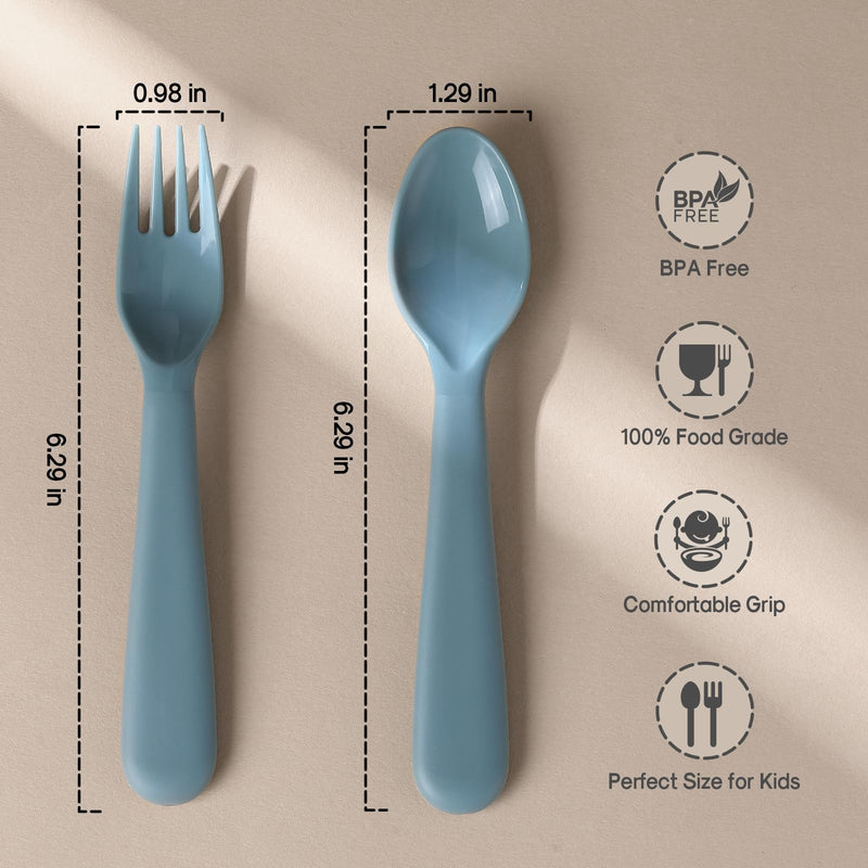 [Australia] - 12 Pieces Toddler Utensils Set, Plastic Spoons and Forks Set for Kids, Children Safe Flatware, Plastic Reusable Cutlery, BPA Free, Dishwasher Safe Neutral 