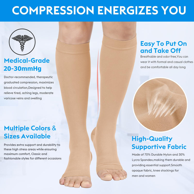 [Australia] - MGANG® Short Length 20-30 mmHg Compression Stocking for Men and Women, Reduced Length, Open Toe, Opaque, Support Hose for Varicose Veins, Edema, DVT, Pregnancy, Beige X-Large Short Length Beige 