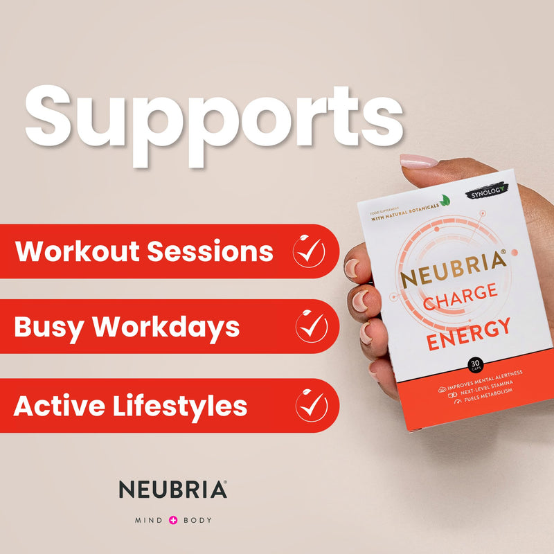 NEUBRIA Charge Energy & Brain Supplement – Nootropics for Adults with Guarana, Ginseng Blend, Green Tea, Vitamins B6, B12 & L-Theanine – Gym & Workout Formula for Women & Men – 30 Capsules Charge - Energy 30 Tablets 30 count (Pack of 1)
