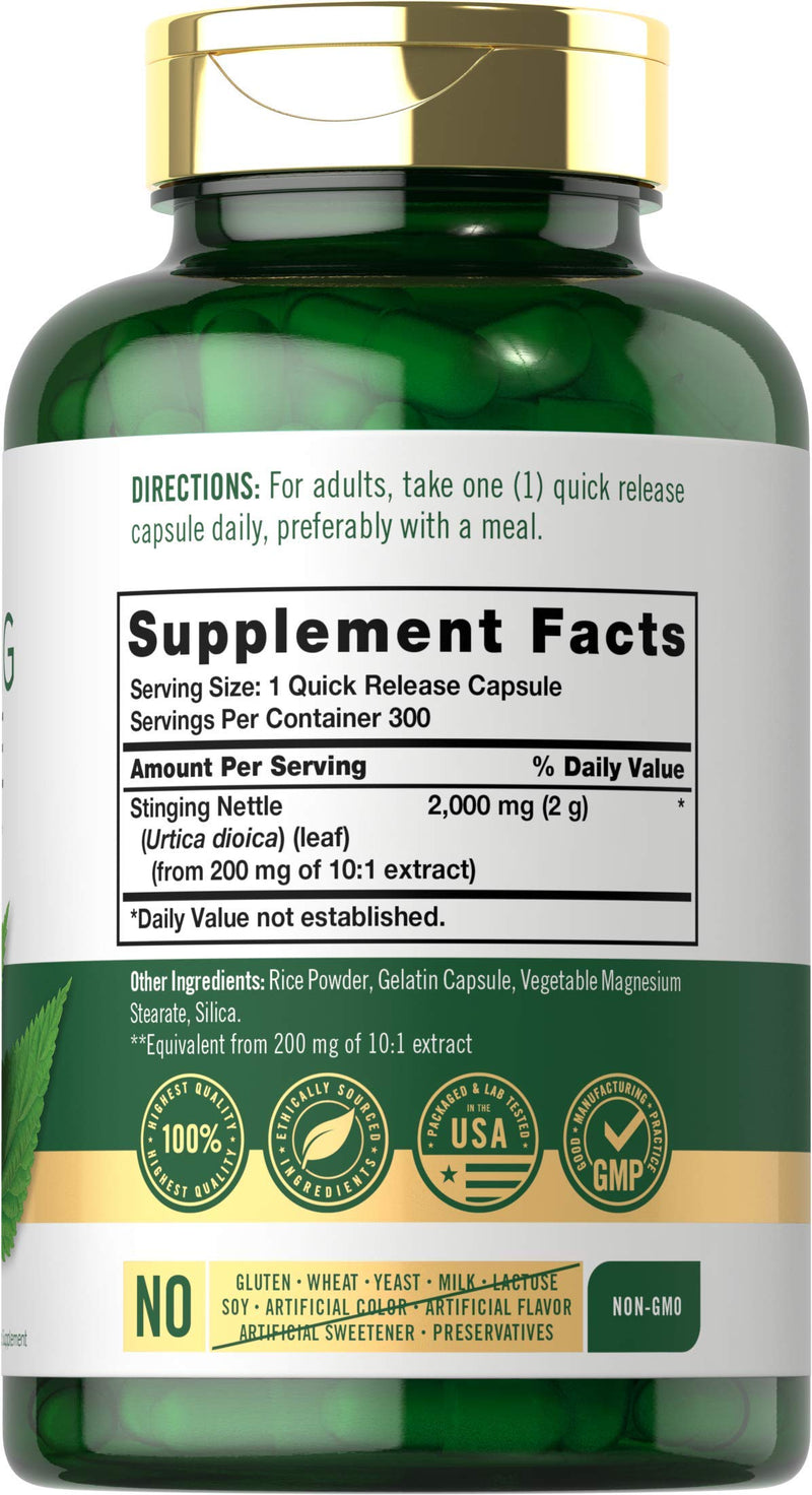 Carlyle Stinging Nettle Leaf Extract 2000mg | 300 Capsules | Non-GMO & Gluten Free Supplement