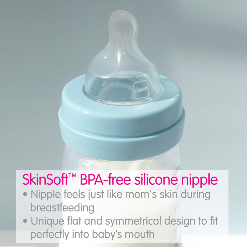 MAM Bottle Nipples Mixed Flow Pack - Extra Slow Flow Nipple Level 0 and Slow Flow Nipple Level 1, for Newborns and Older, SkinSoft Silicone Nipples for Baby Bottles, Fits All MAM Bottles, 4 Pack Extra Slow and Slow Flow (Level 0 and 1)