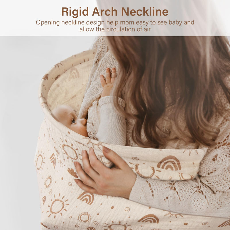 [Australia] - MEXXI Muslin Nursing Covers for Breastfeeding, Breastfeeding Cover with Arch Neckline,100% Cotton Breathable and Lightweight Privacy Nursing Apron 43 * 30 Inch (Beige) Beige 