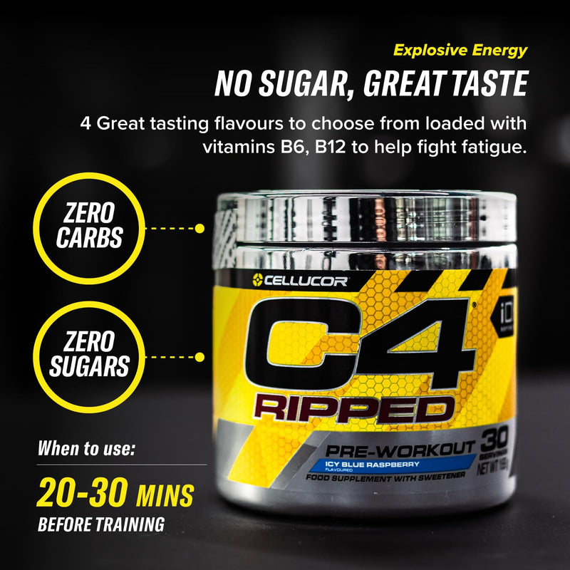 [Australia] - C4 Ripped - Pre-Workout Booster - Raspberry Lemonade | Drink powder for energy drink | 150 mg caffeine + beta-alanine + green coffee bean extract | 30 servings 