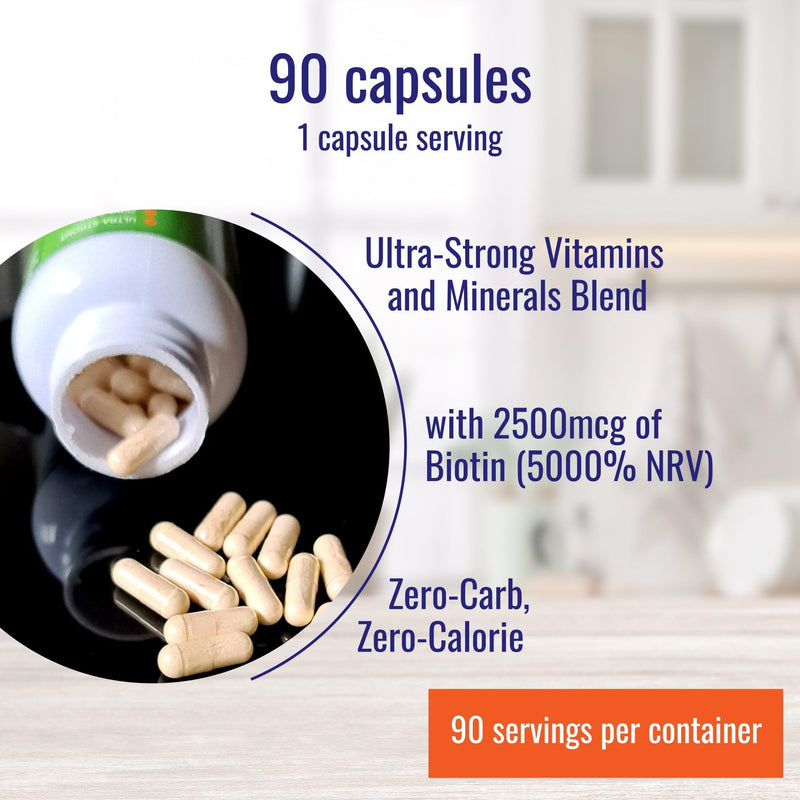 Nutri-Align Hair Defence Biotin Complex | 90 Capsules - High Strength Biotin Hair Vitamins for Hair Loss | Hair Growth Biotin Supplements - 2500mcg per Capsule | Vitamin A, Folic Acid & Calcium