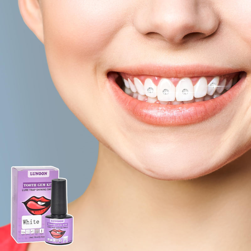 [Australia] - Tooth Jewelery Set DIY Tooth Gemstone Kit with Glue Tartar Jewelery Kit Tooth Jewelery Decoration Set, Tartar Jewelery Tooth Crystal Kit, for Reflective Tooth Decoration (White) White 