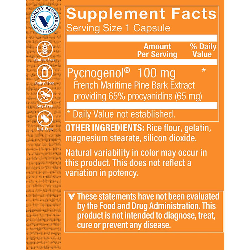[Australia] - The Vitamin Shoppe Pycnogenol 100mg - Antioxidant That Supports Cardiovascular, Skin & Cellular Health(30 Capsules) 