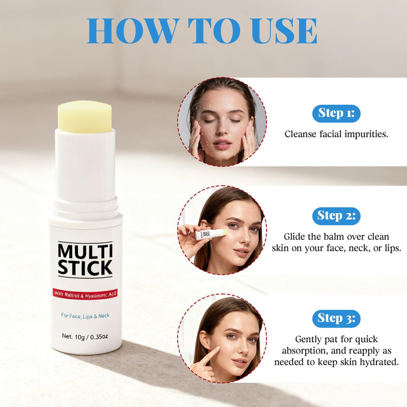 Retinol Multi Stick With Collagen for Face, Neck & Lips for Women and Men | Hyaluronic Acid & Vitamin B5, Anti-Aging Hydrating Care for Fine Lines, Wrinkles & Puffiness, Firming Skin, 0.35 oz