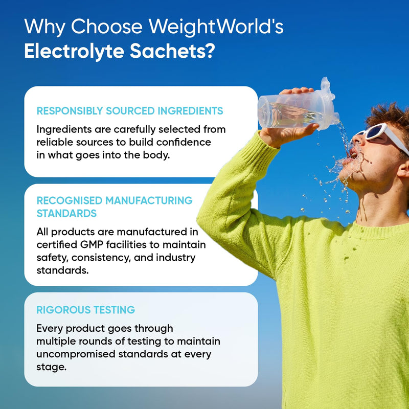 Electrolytes Sachets 1280mg - Pack of 30 - Sugar-Free - 1000mg Sodium, 200mg Potassium & 80mg Magnesium - 6 Vitamins (C, B1, B3, B5, B9 & B12) - 3 Delicious Flavours - Vegan Electrolyte Powder Sachets