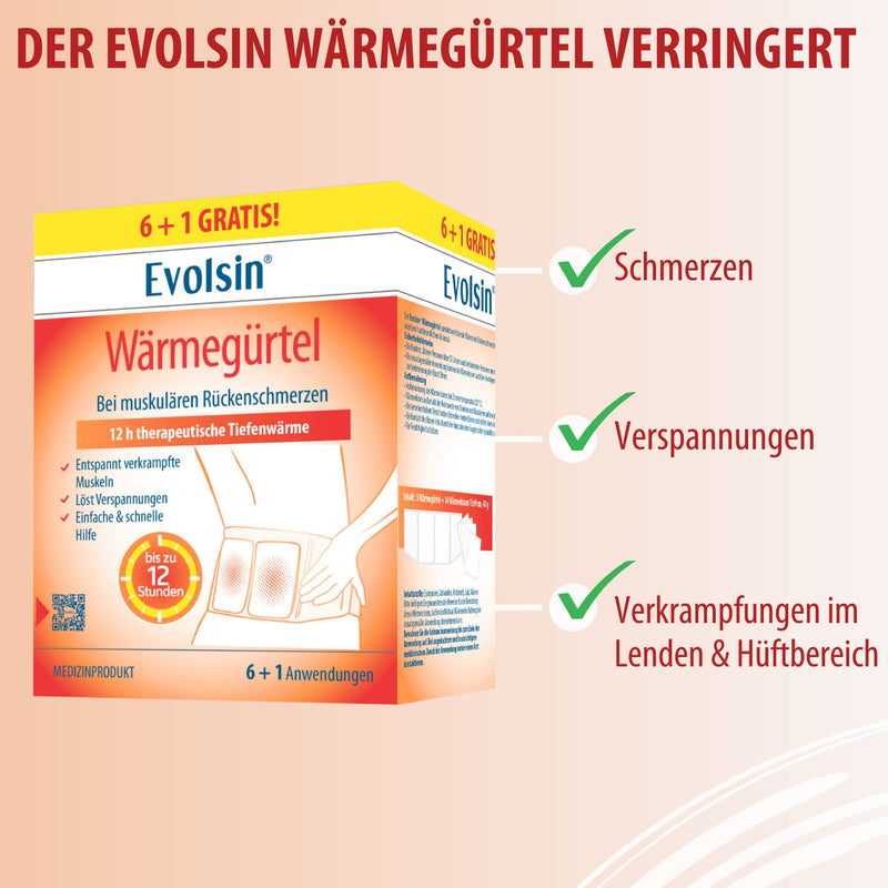 [Australia] - Evolsin® heat belt - 12 hours of therapeutic deep heat for muscular back pain - heat plaster alternative - kidney warmer ready for immediate use - heat compresses without chemicals (6+1 applications) 7 applications 