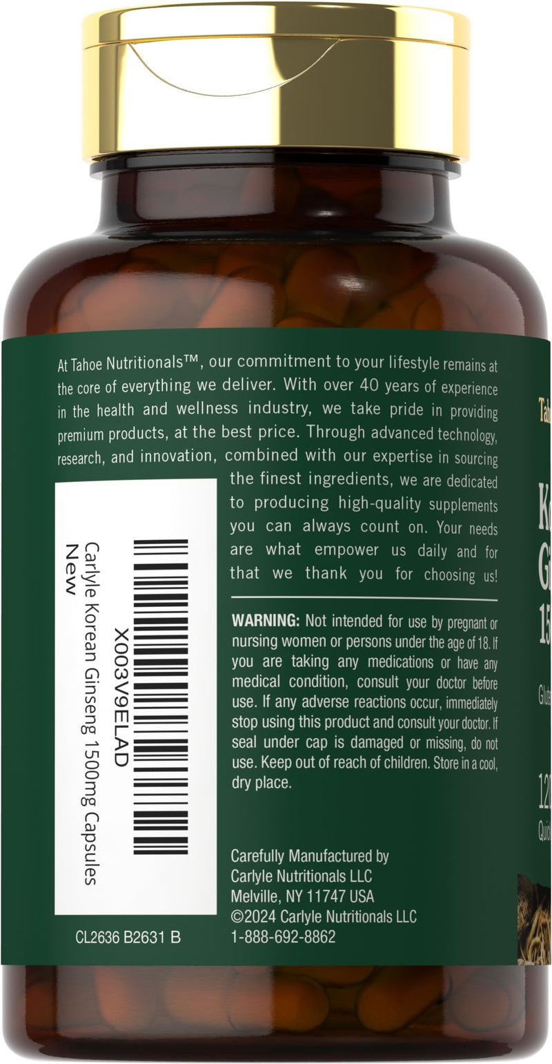 [Australia] - Carlyle Korean Panax Ginseng | 1500mg | 120 Capsules | Non-GMO and Gluten Free Supplement | Tahoe Nutritionals 