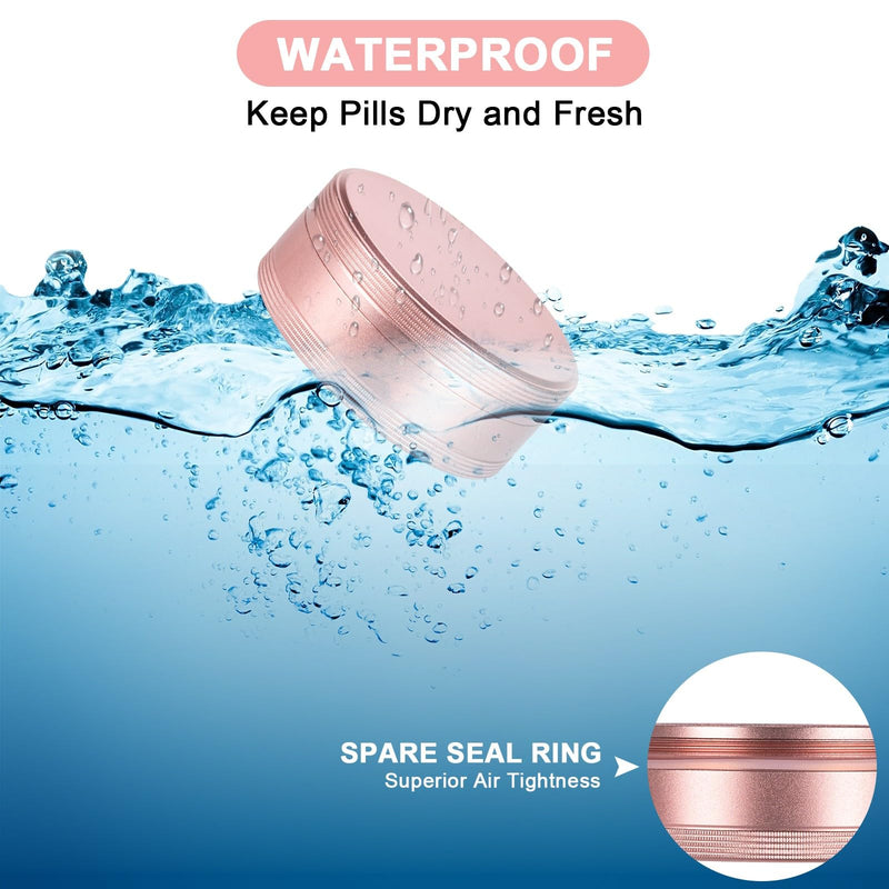 Small Pill Case 2 Compartment - Heavy Duty Metal Pill Box Portable | Travel Pill Container for Pocket or Purse, Waterproof Pill Organizer for Medicine Vitamin Fish Oil and Supplements Pink