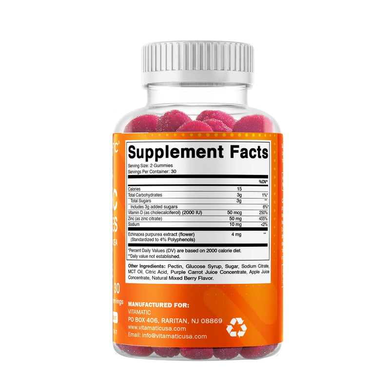 Vitamatic Zinc 50mg Gummies - 60 Vegan Gummies - Gluten Free - Healthy Immune Support for Adults, Men, Women
