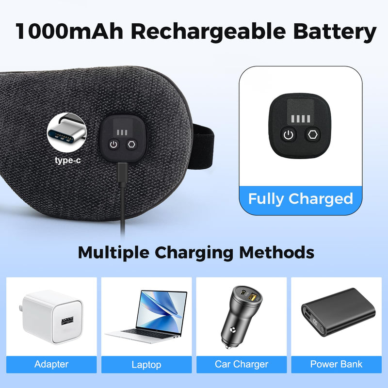 [Australia] - Heated Eye Mask for Dry Eyes, Cordless Warm Eye Compress, 4 Heat Levels, 4-Level Timing, 1000mAh Rechargeable, Blepharitis, Styes, Washable Cover, Travel, Gifts for Family(Black) Black 