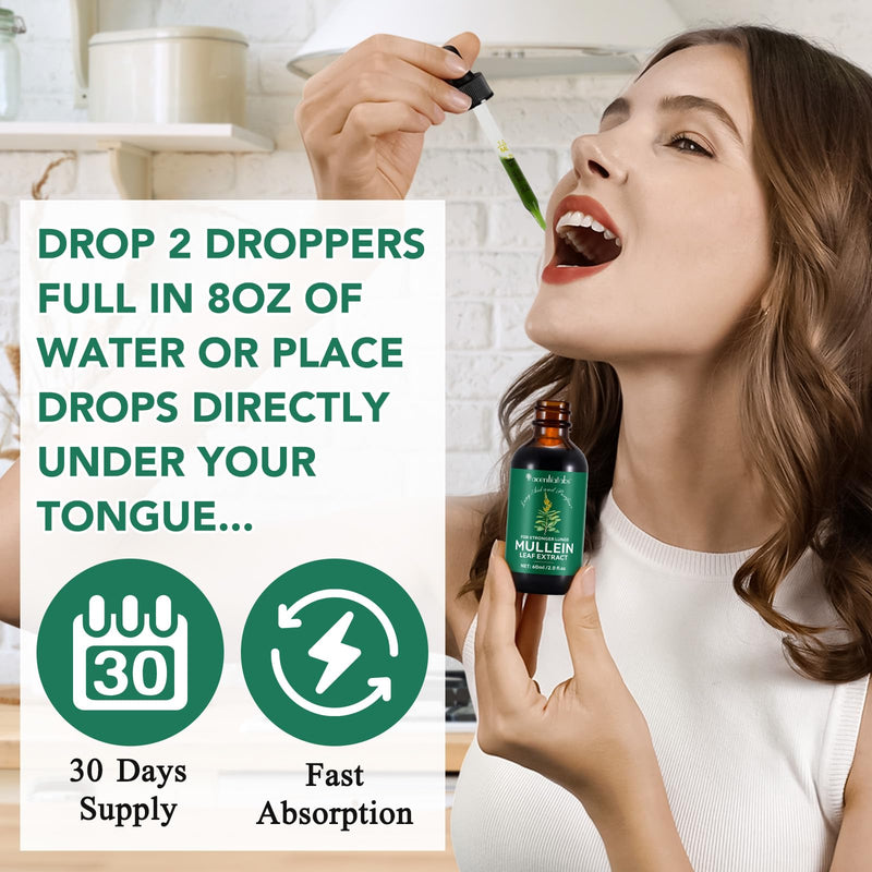 [Australia] - Mullein Drops for Lungs, Natural Mullein Leaf Extract, Mullein and Chlorophyll Drops for Lungs, Breathing Support Supplement (2 Fl Oz/1Pack) 2 Fl Oz (Pack of 1) 