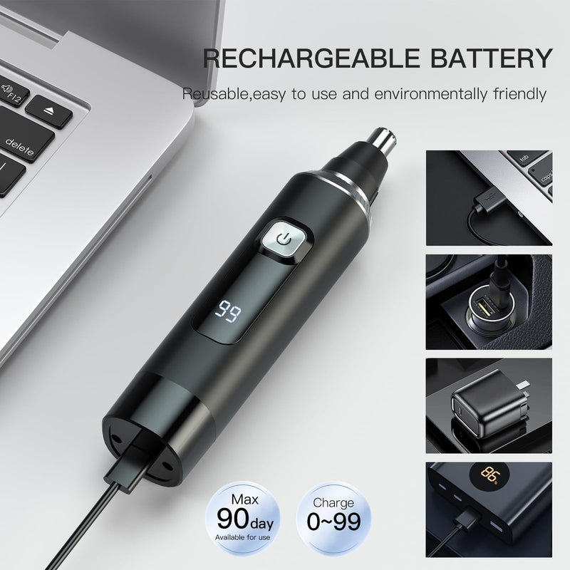LED Display Ear and Nose Hair Trimmer Clipper for Men Women,2025 Rechargeable 2 in 1 Professional Painless Eyebrow & Facial Hair Trimmer with Powerful Motor and Dual-Edge Blades Easy Cleansing