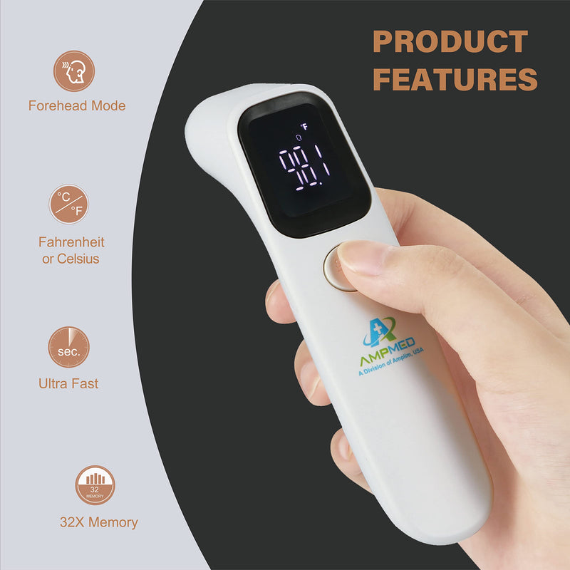 [Australia] - Amplim Forehead Thermometer | No-Touch, FDA-Cleared, Medical-Grade Infrared | 1-Second Read with Audible Fever Alert | Accurate Digital Infrared Thermometer for Adults, Kids, Baby 