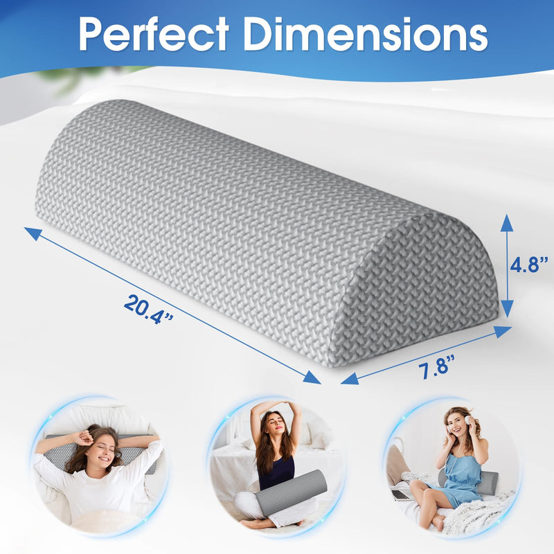 [Australia] - Knee Pillow for Back Sleeping Memory Foam Half Moon Bolster Pillow for Legs, Under Knee Support, Ankle & Foot Comfort Orthopedic Pillow for Side Sleepers (Grey, 20.4" x 8" x 4.9") Grey Standard 