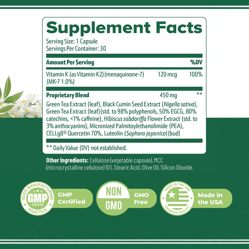 Flexigenics – Green Tea, Black Cumin & Vitamin K2 – 30 Ct, 3 Month Supply | Green Tea Extract, Black Cumin Seed & Vitamin K2 | Non-GMO | Easy-to-take daily capsule 30 Count (Pack of 3)
