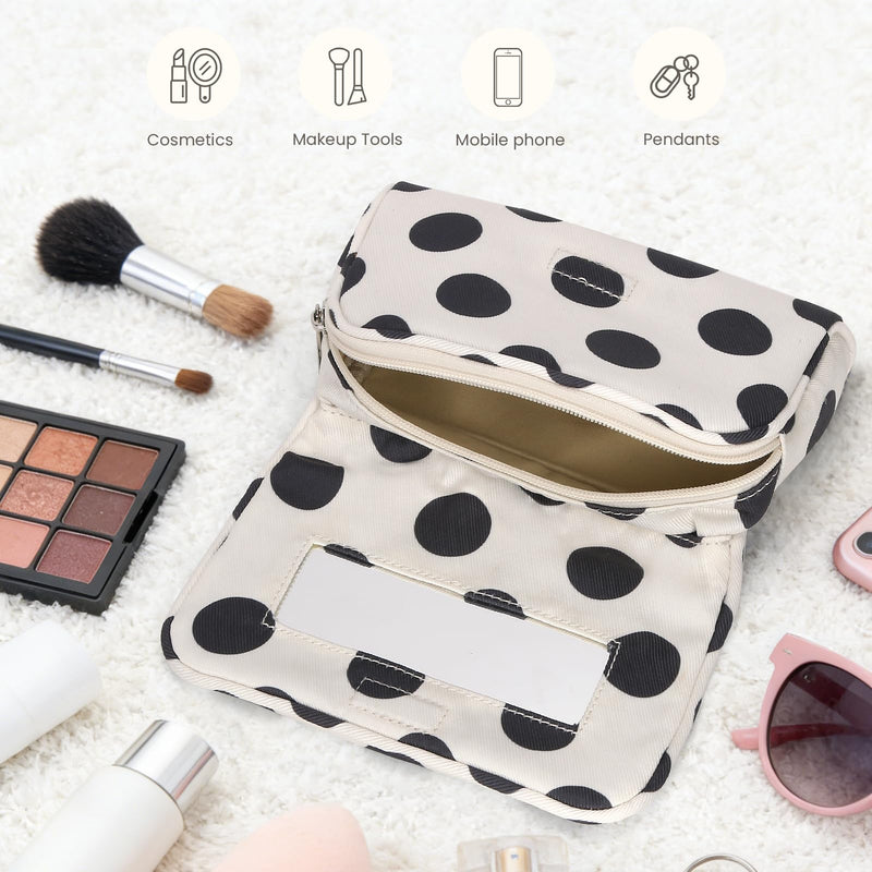 Small Mirror Cosmetic Pouch + Medium Handheld Travel Makeup Bag (Polka Dot)