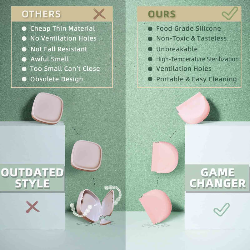 [Australia] - Silicone Pink Retainer Case with Lanyard Slim Cute Retainer Holder Dental Thin Container Braces Case for Girl Women Kids Men Travel Partial Denture Night Mouth Guard Aligner Case 