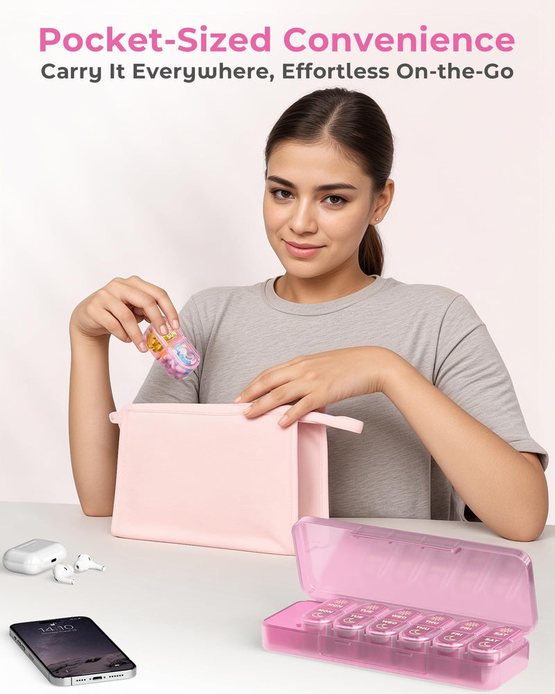[Australia] - ùêèùê¢ùê•ùê• ùêéùê´ùê†ùêöùêßùê¢ùê≥ùêûùê´, Am & Pm Pill Organizer 7 Days, Weekly Pill Organinzer 2 Times a Day, Pill Box 7 Day, Medicine Pill Organizer for Travel, Vitamins, Fish Oils, Supplements Pink Purple 