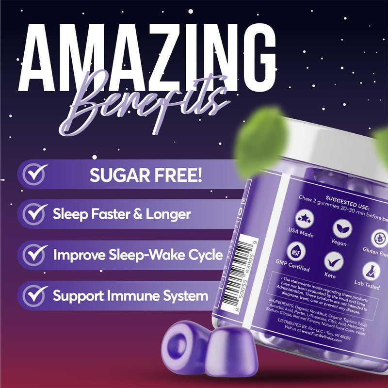 FIOR Sugar Free 120-Count Sleep Aid & Calm Gummies, Melatonin Gummies Sleep Aids for Adults & Kids. Gummy Vitamins for Sleep. Adults & Kids Melatonin & L-Theanine Gummies Natural Herbal Sleep Aid. Sugar Free Mixed Berry 1 Count (Pack of 120)