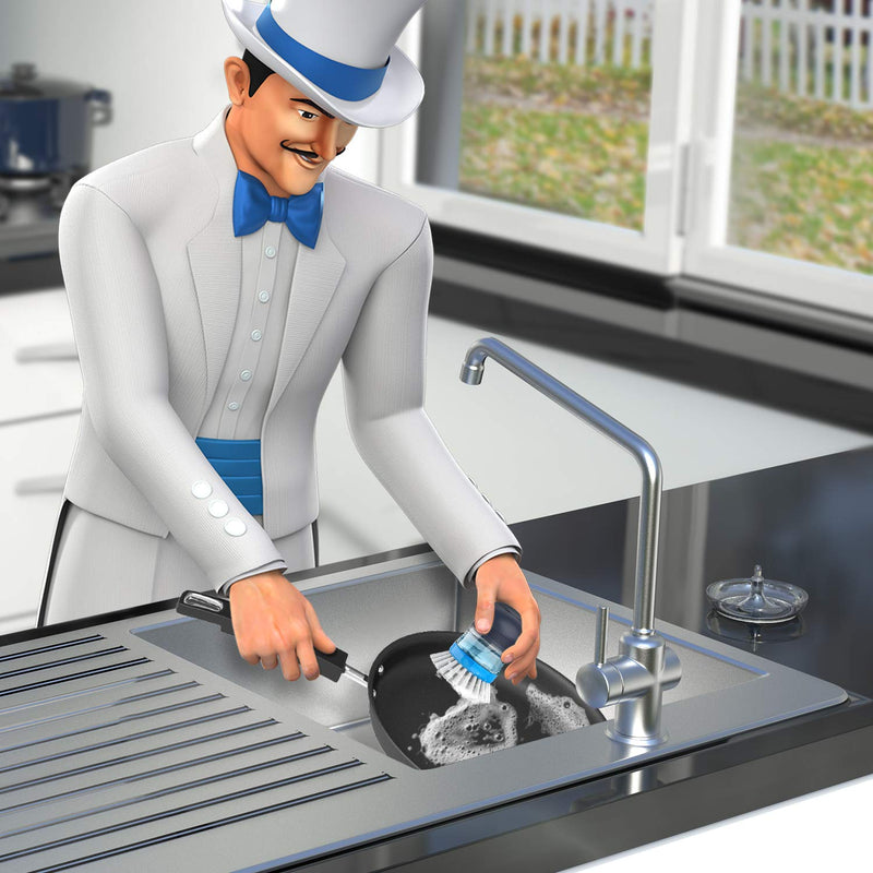 [Australia] - MR.SIGA Soap Dispensing Palm Brush Storage Set, Kitchen Brush with Holder for Pot Pan Sink Cleaning, 1 Set Navy 