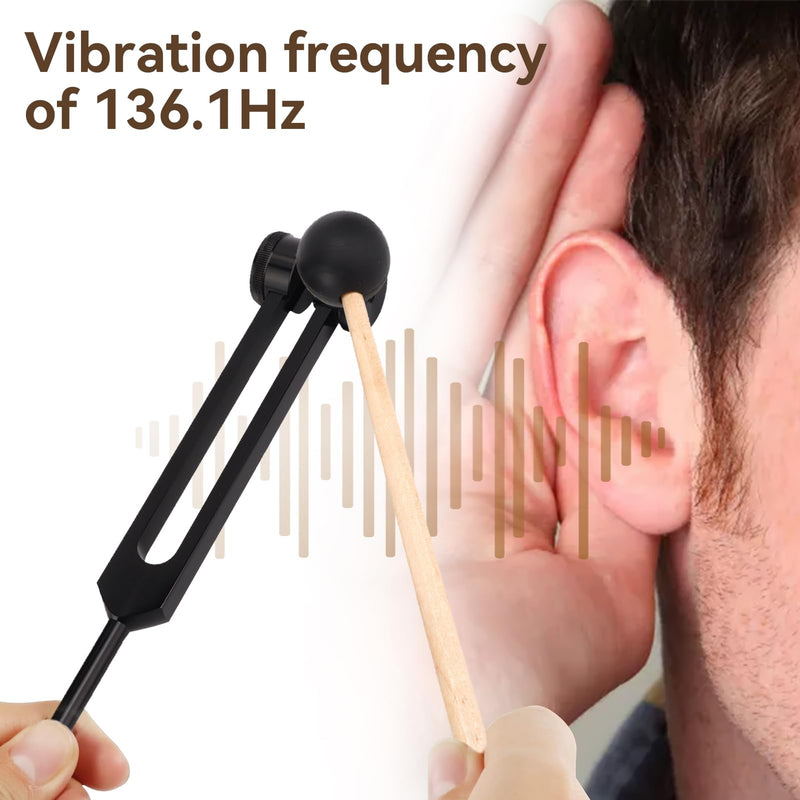 [Australia] - Om 136.1Hz Tuning Fork Set, Black Aluminum Alloy Heart Chakra Tuning Fork with Silicone Hammer and Storage Bag for Sound Healing, Meditation, Emotional and Spiritual Health 