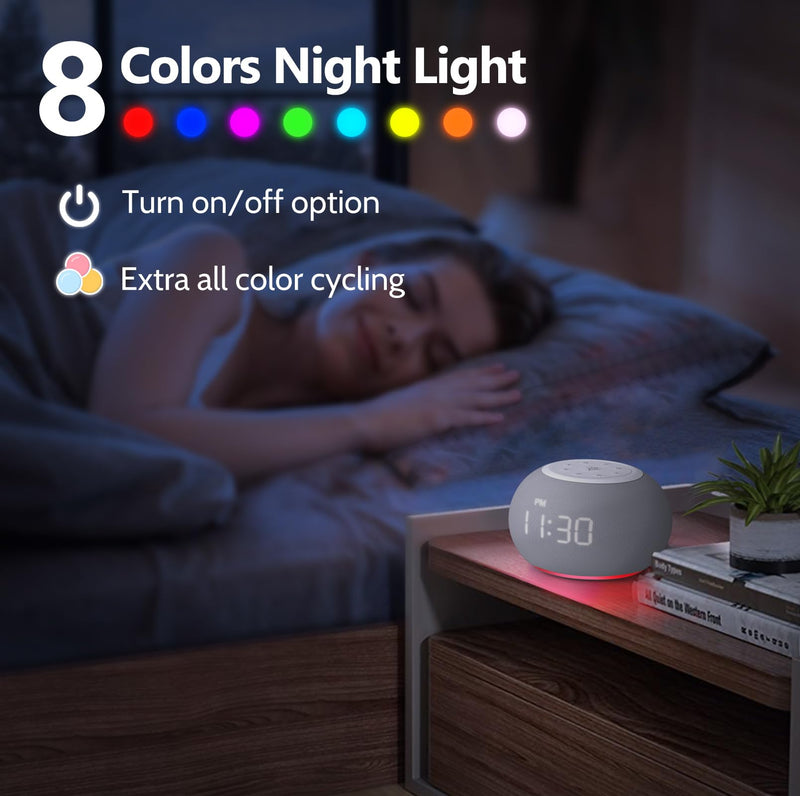 [Australia] - Reacher Auto-Dimmable Sound Machine Alarm Clock with Night Light, 20 Soothing Sounds, LED Digital Display, Sleep Timer, Precise Volume Control, White Noise Soother for Baby, Adults, Bedrooms A-grey 