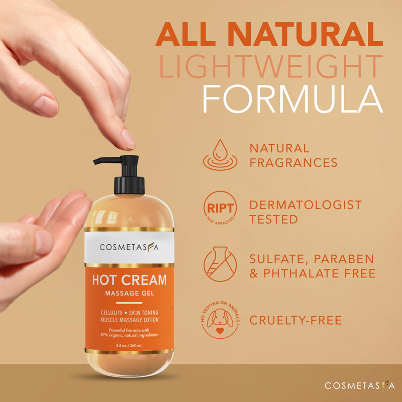 Cosmetasa Hot Cream Massage Gel with Massager Mitt- Natural and 87% Organic Cellulite Cream - Multi Use, Skin Toning for Joints and Muscle - 16.9 oz Cellulite Hot Cream with Massager Mitt 16.9 Fl Oz (Pack of 1)