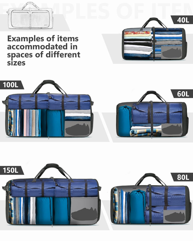 Gonex 80L Foldable Travel Duffle Bag with Shoe Compartment, Lightweight | 210D Nylon, Water-Repellent, Folds Compact, Multiple Pockets, Luggage Sleeve, Weekend Trips & Camping, Grey Gray
