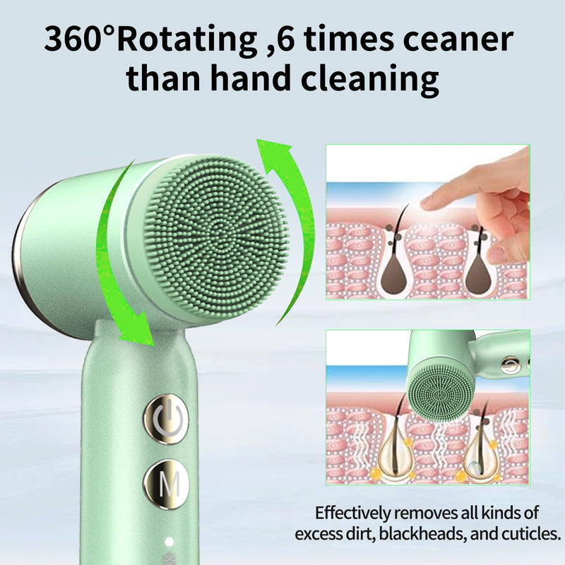 Electric Facial Cleansing Brush,8-in-1 Face Cleansing Brush with Hot & Cold Compress, 6 Brush Heads, 3 Spin Speeds, Waterproof face Scrubber for Exfoliating, Deep Cleansing,Massaging (Green) Green