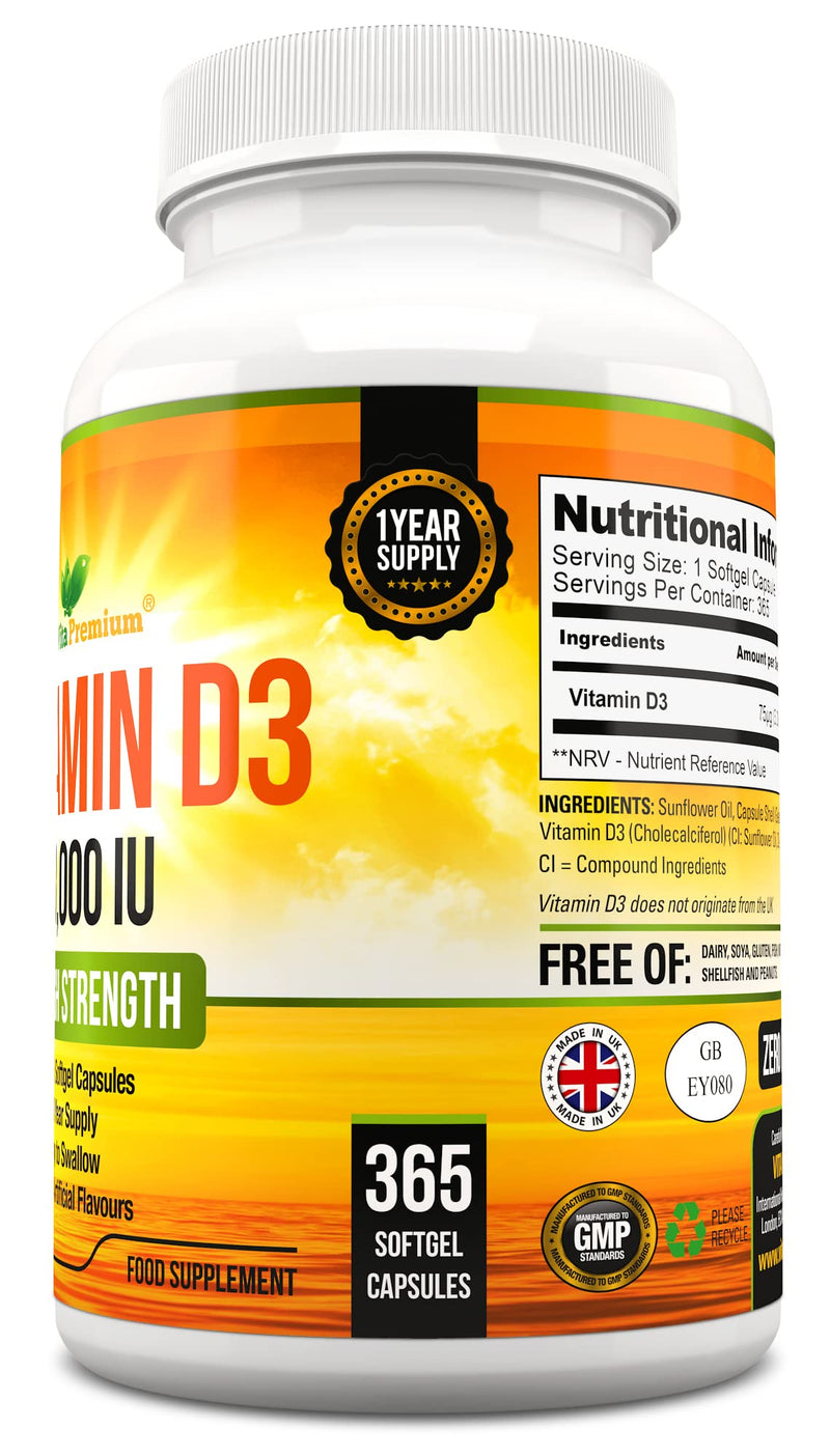 Vitamin D 3,000 IU, High Strength Vitamin D3 Supplement, 365 Easy to Swallow Softgels - Full Year Supply