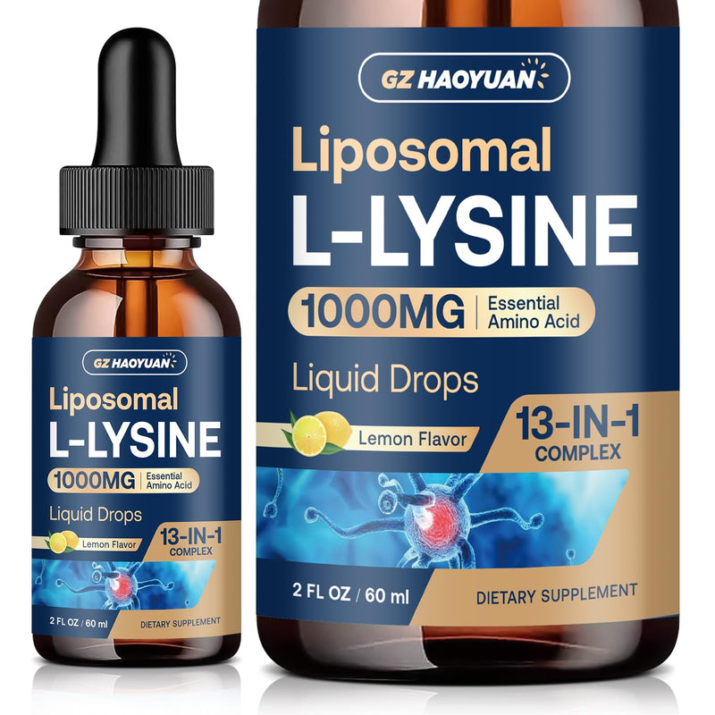Liposomal L-lysine 1000MG Liquid Drops, 13-in-1 Lysine Supplements – Monolaurin, Olive Leaf Extract with Vitamin C, B6, D3, B12 & Zinc for Collagen, Lip, skin & Immune Support for Kids & Adults, 4oz Lemon 4 Fl Oz (Pack of 1)