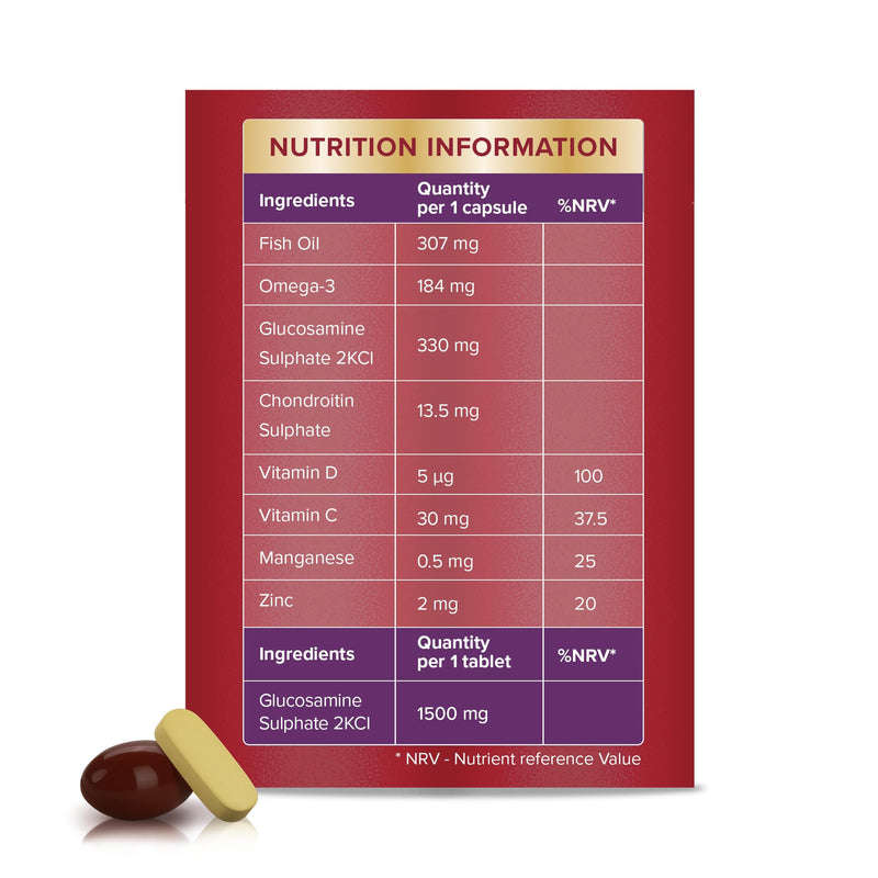 Seven Seas JointCare MAX GLUCOSAMINE With Omega-3, Glucosamine, Chondroitin, Vitamins C and D, Manganese and Zinc, Food Supplements, 30-Day Pack