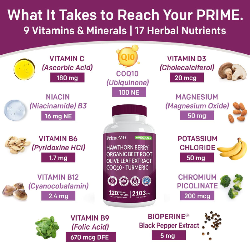 [Australia] - 26-in-1 Nitric Oxide Supplement - Blood Pressure Supplements for Heart Health with Coq 10, Organic Beet Root Capsules, Olive Leaf Extract, Hawthorn Berry and Garlic Supplements with 2103mg Per Serving 