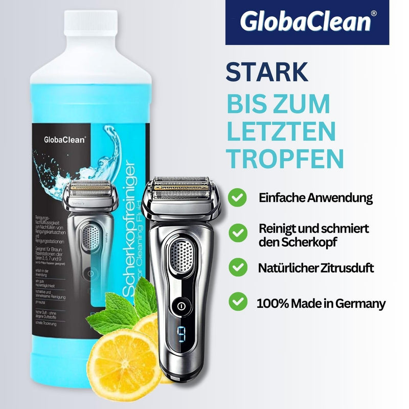 [Australia] - GlobaClean shaving head cleaner refill liquid - compatible with Braun Clean & Renew cleaning cartridges - Braun cleaning cartridges Series 9 - shaving head cleaner for Braun cleaning cartridge 2x 1L 1 l (pack of 2) 