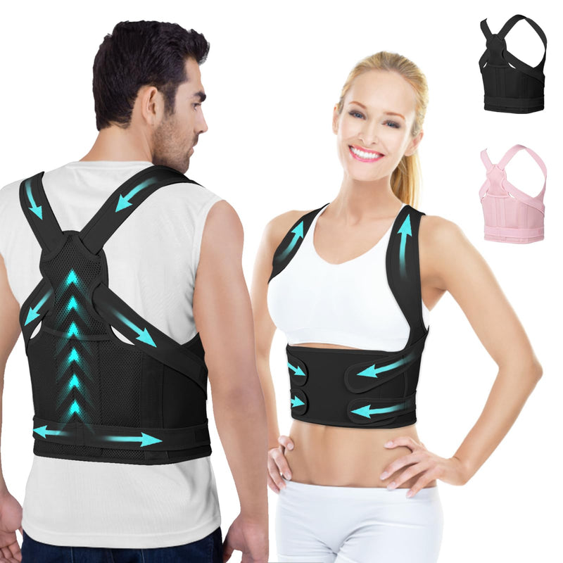 Posture Corrector for Women and Men,4 In 1 Adjustable Full Back Brace,Posture Braces Can Relieve Upper and Lower Back Pain, Shoulder Braces for Hunchback,Scoliosis, Lumbar Spine, Spine(Medium Black) Medium