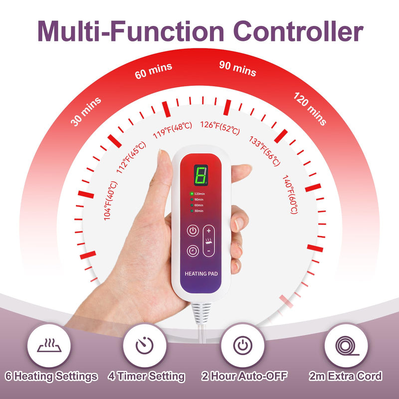 [Australia] - Qfun heating pad with automatic switch-off 100x50cm, extra large heat pad electric, machine washable electric heating pad large xxl for back neck shoulder stomach, 6 temperature levels and 4 timers 100*50CM dark gray 