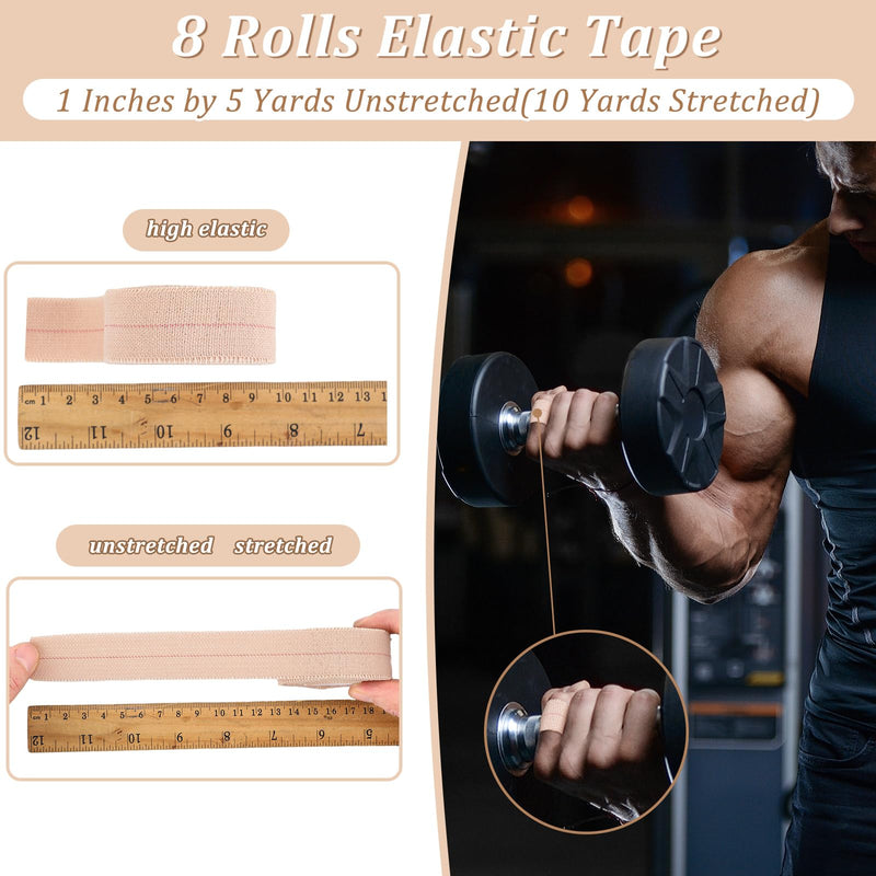 Tondiamo 8 Rolls Elastic Adhesive Bandage Tape Medical Bandage Wrap Athletic Sports Tape Flexible Stretch Skin Bandages Strips for Ankle, Knee, Wrist Sprains Animal Pets(1 Inch X 5 Yard) 1 Inch X 5 Yard