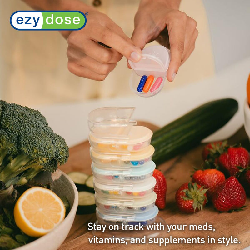 Ezy Dose Weekly (7-Day) AM/PM Pill Organizer, Medicine Case, Pastel Rainbow | Daily Stackable Vitamin & Supplement Medication Case, 2x a Day Removable Compartments, Travel-Friendly Tower, BPA-Free